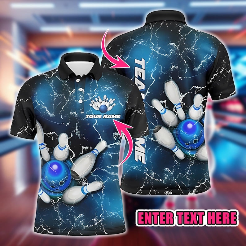 Men’s Custom Bowling Polo Shirt, Team League Tournament Jersey, Gift for Bowlers & Bowling Lovers.