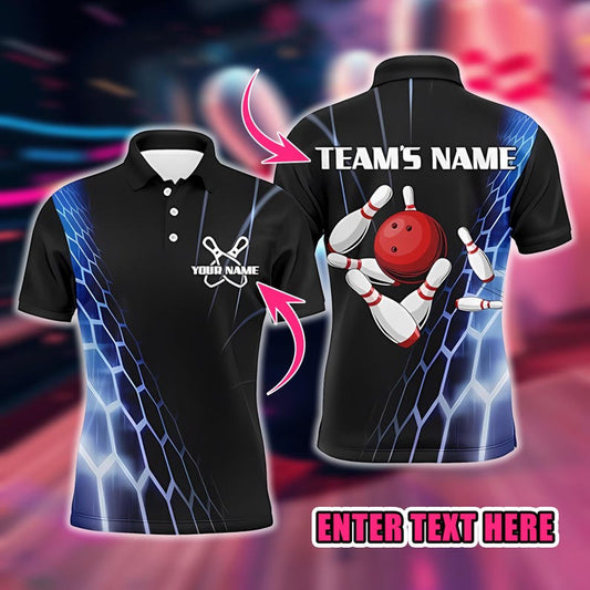 Custom Bowling Polo Shirts Vintage Bowling Jersey Black Bowling Team League Shirts, Mens Polo Shirts for Gifts, Short Sleeve Men's Shirt.