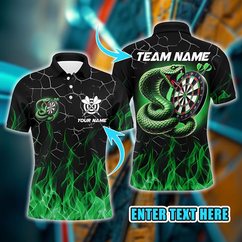 Custom Darts Polo Shirt with Snake Dartboard Design, Personalized Team Name & Player Name Jersey, Unique Gift for Dart Lovers.