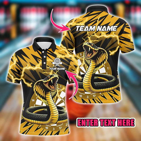 Custom Darts Polo Shirt with Cobra Snake Lightning Design, Personalized Team Name & Player Name Jersey, Unique Gift for Dart Players