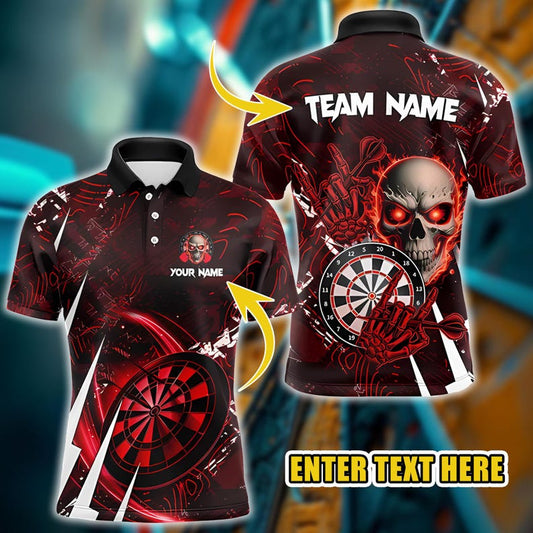 Custom Dart Polo Shirt with Skull Design, Personalized Team Name & Player Name, Cool Darts Jersey for Men And Women.