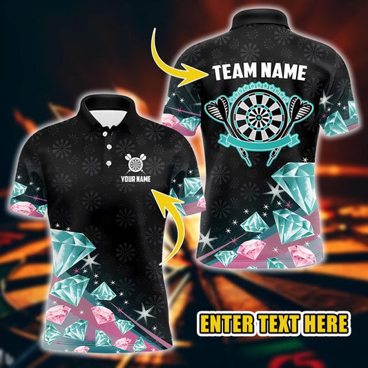 Custom Dart Polo Shirt with Diamond Design, Personalized Team Name & Player Name, Stylish Darts Jersey for Men And Women.