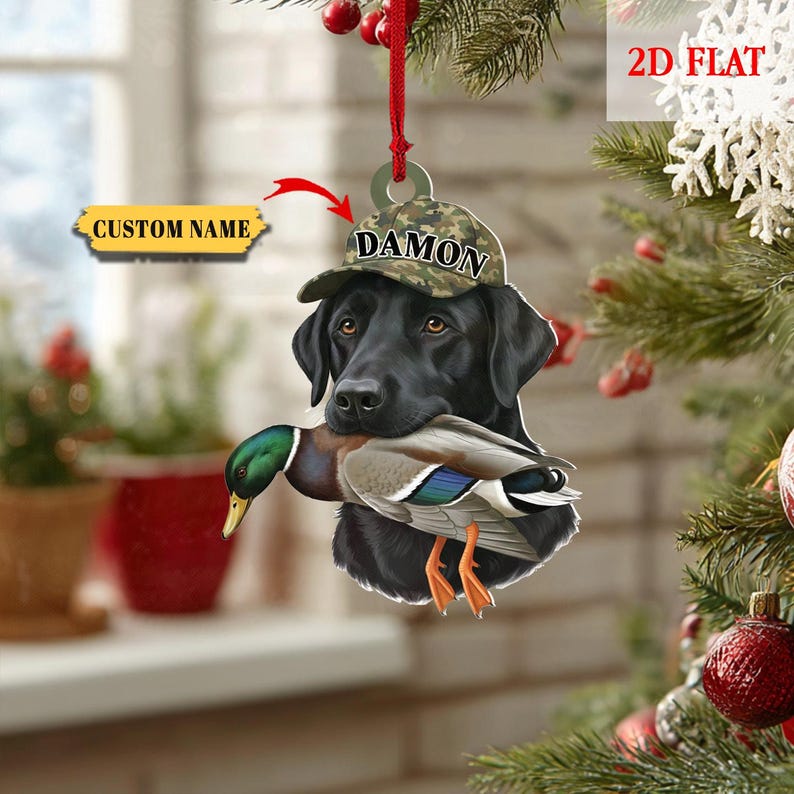 Personalized Hunting Dog Ornament 2025, Custom Xmas Duck Hunter Ornament, Labrador Retriever Christmas Gift for Dad, Hunter Decoration