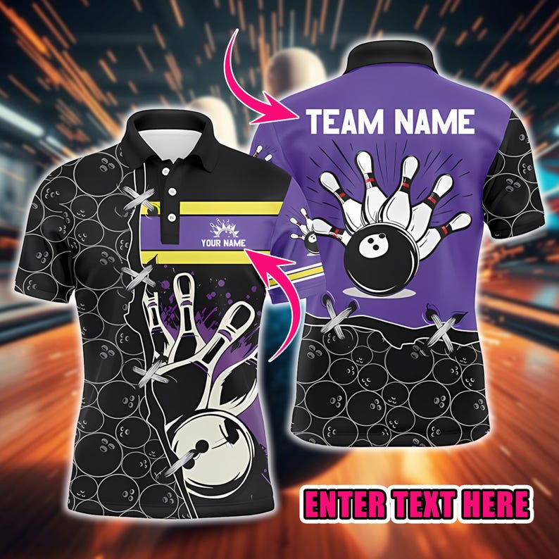 Custom Bowling Polo Shirt, Team Name and Player's Name, Perfect for Bowling Teams, Tournaments, Ideal for Players, Coaches, Fans.