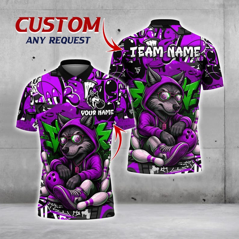 Custom Bowling Jersey, Wolf Bowling Shirt, Personalized Team Name & Player Name, Cool Bowling Shirt for Men Women, Bowling League Uniform.