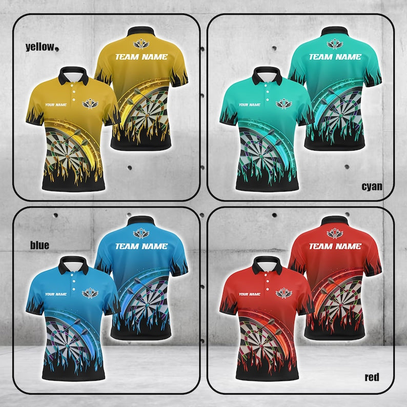 Custom Darts Polo Shirt, Unique Personalized Team & Name Print, Perfect Gift for Dart Players, Clubs, Tournaments.