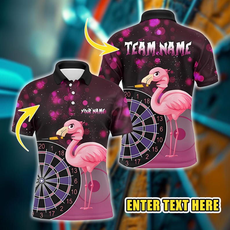 Custom Polo Shirt, 3D Funny Personalized Flamingo Darts Custom Sports Polo Shirt, Team Jerseys, Sport Outfits, Gifts for Darts Lovers.