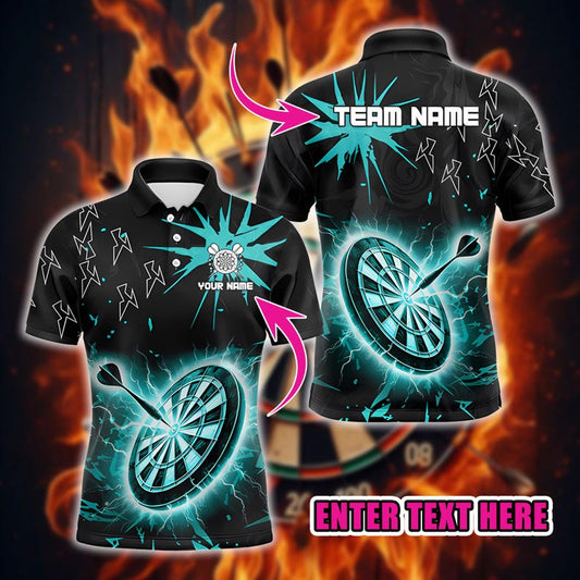 Personalized Name Dart Polo Shirt, Dartboard Explosion Design, Custom Team Shirt for Men, Gift for Darts Players.
