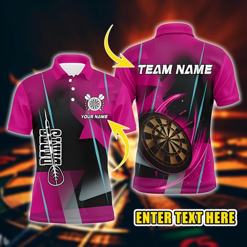 Custom Dart Polo Shirt, Personalized Name & Team Dartboard Design, 3D Overprint Darts Shirt, Dart Team Jersey Gift for Dart Lovers.