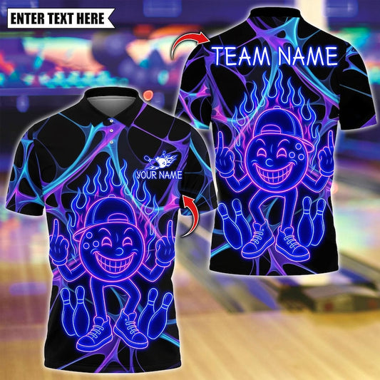 Custom Bowling Polo Shirt, Funny Neon Bowling Design, Personalized Bowling Polo for Men Women, Personalized Name Team 3D Shirt