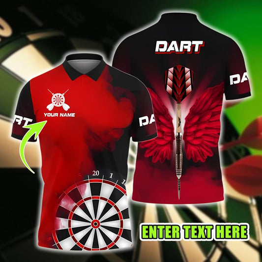 Custom Dart Polo Shirt with Red Smoke & Bullseye Design, Personalized Team Name Player Name, Darts Jersey for Fans, Players, Game Day.