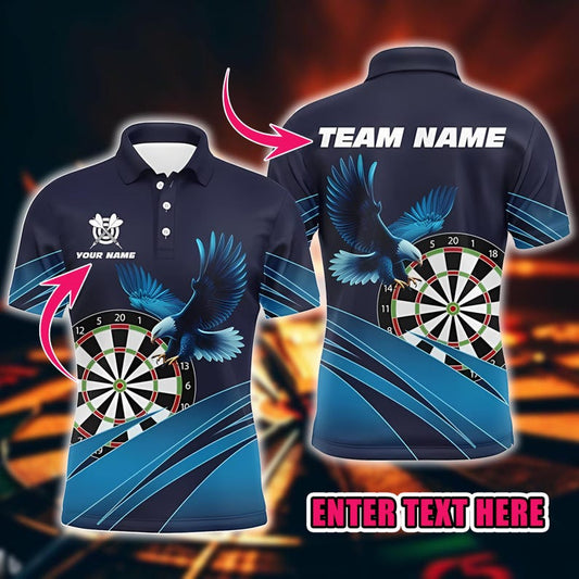 Custom Dart Polo Shirt with Eagle & Dartboard Design, Personalized Team Name and Player Name, Darts Jersey for Fans, Players, Couples.