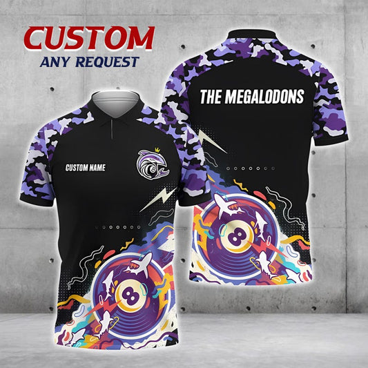 Custom 8 Ball Pool Polo Shirt, Custom Name Billiards Team Jersey, Fire Pattern Sportswear, Classic Pool Jersey for Men and Women.