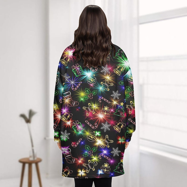 Christmas Bright Neon Lighting Blanket Hoodie