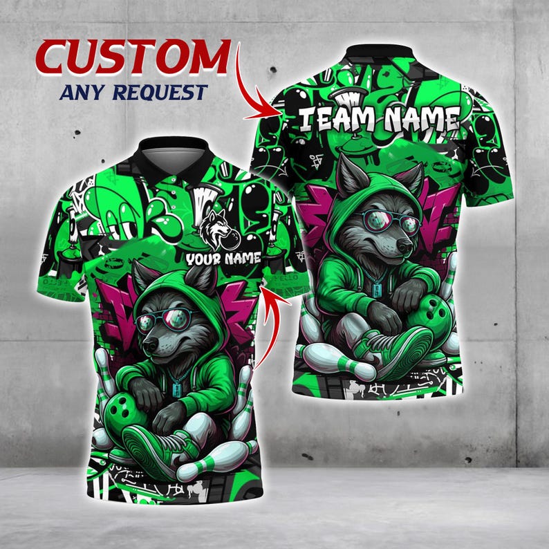 Custom Bowling Jersey, Wolf Bowling Shirt, Personalized Team Name & Player Name, Cool Bowling Shirt for Men Women, Bowling League Uniform.