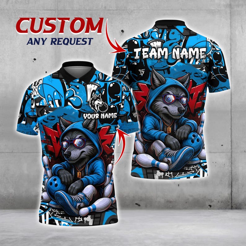 Custom Bowling Jersey, Wolf Bowling Shirt, Personalized Team Name & Player Name, Cool Bowling Shirt for Men Women, Bowling League Uniform.