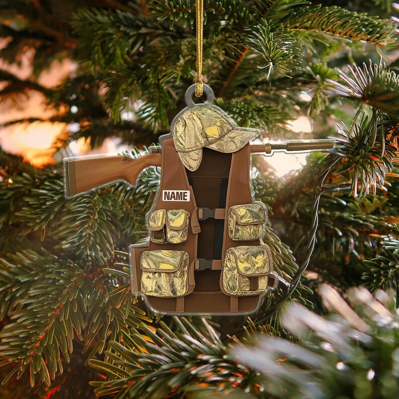 Personalized Hunting Vest Ornament, Custom Name Hunter Gift, Christmas Tree Decor, Outdoorsman Present, Hunting Gear Keepsake