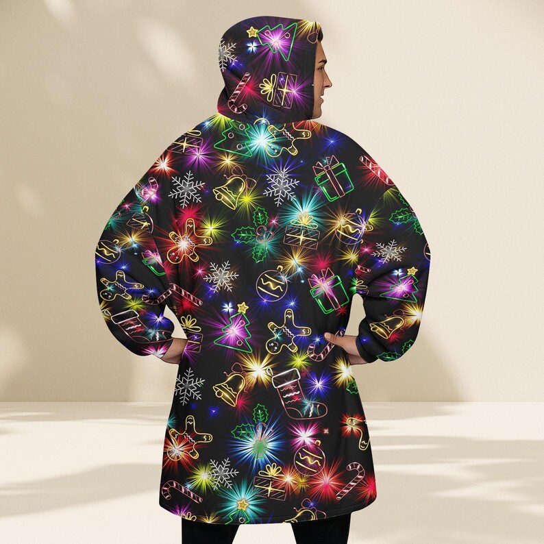 Neon Lights Christmas Blanket Hoodie