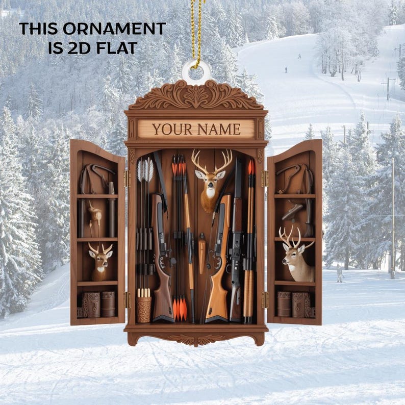 Personalized Hunting Cabinet Ornament: Rustic Hunter Gift (2D Flat)
