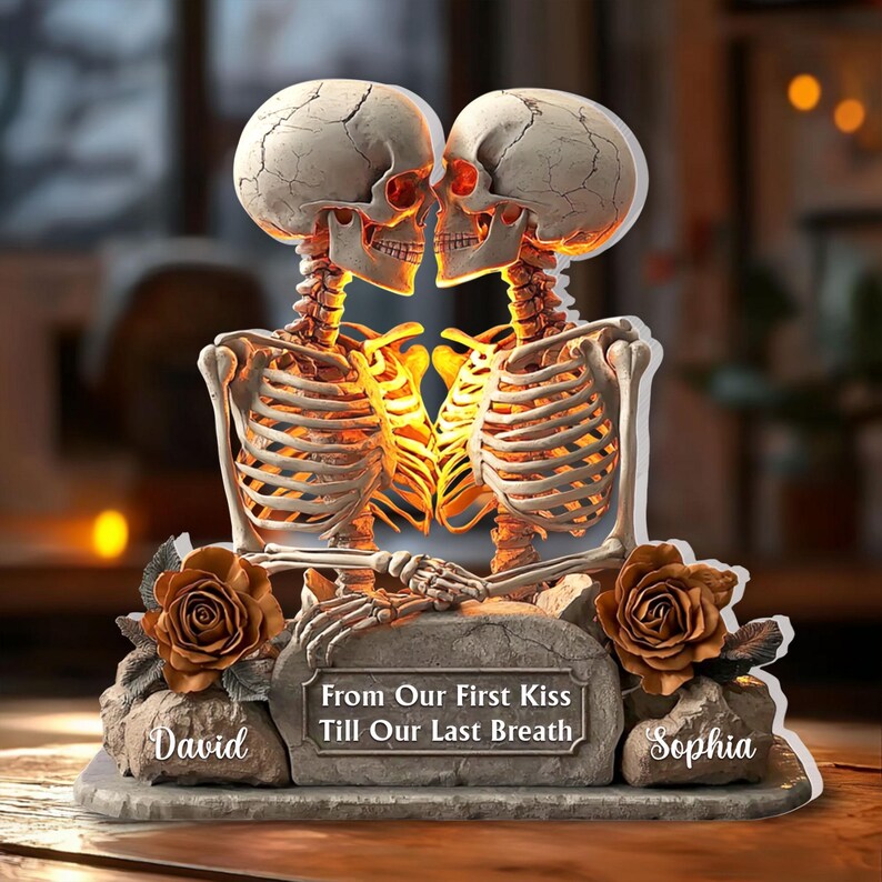 Custom Skull Couple Till Death Do Us Part Acrylic Plaque, Wedding Acrylic Block, Gothic Anniversary Gift, Skeleton Wedding Decor
