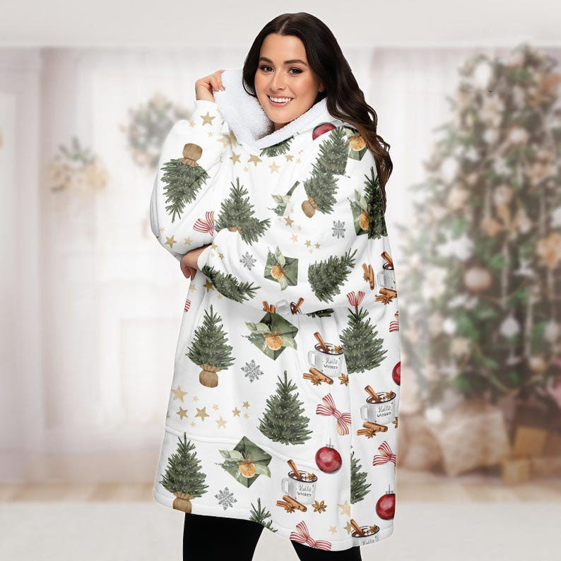 White Tree Christmas Hoodie Blanket