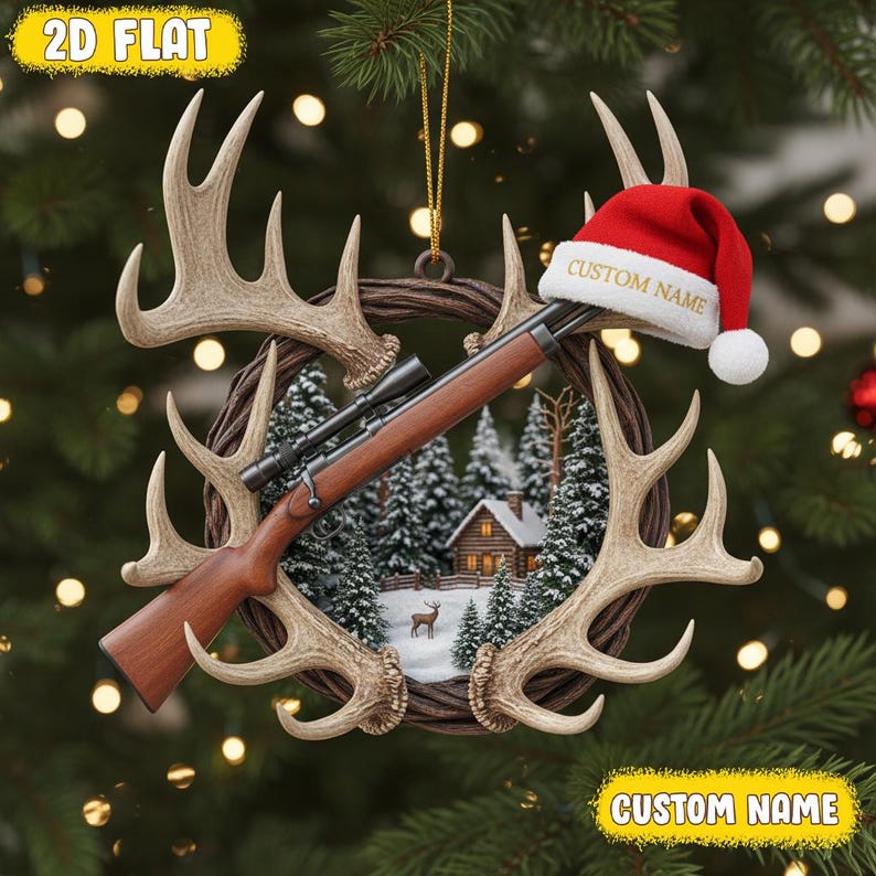 Personalized Hunting Christmas Ornament, Gift For Hunting Lover, Hunting Keepsake, Hunting Gift, Hunting Decor, Hunting 2D Flat Ornament