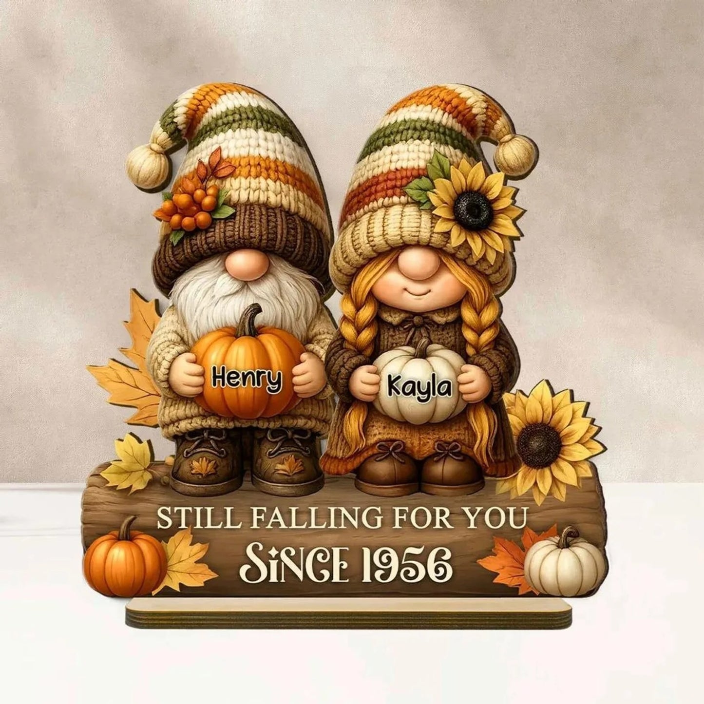 Gnome Couple Growing Old Together Wooden Standing