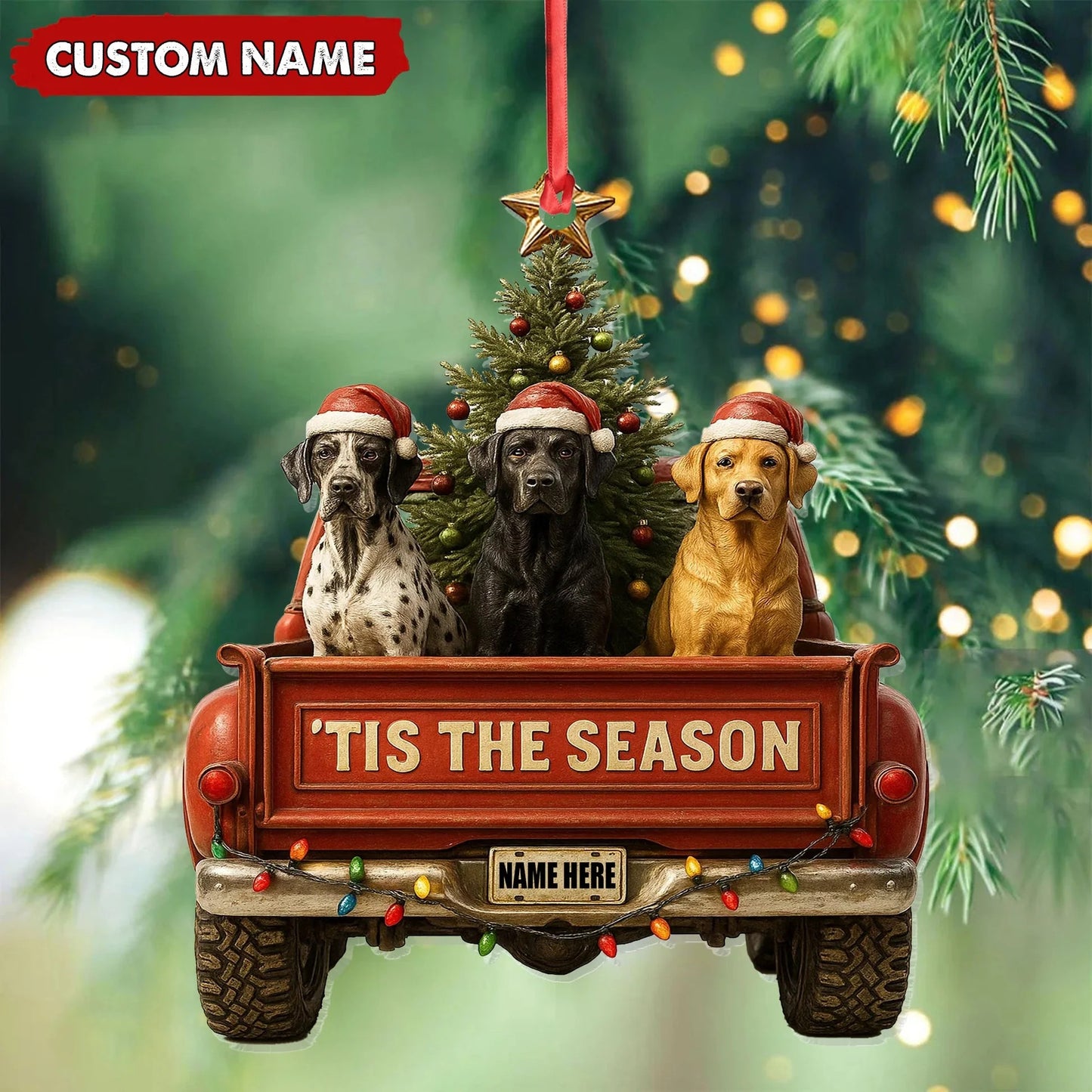 Personalized Hunting Dogs Truck Ornament, Custom Name Christmas Gift for Dog Lovers
