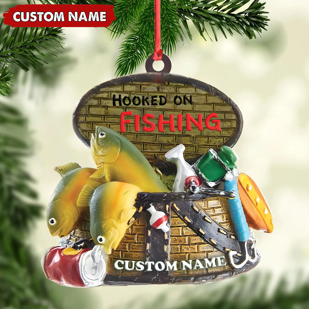 Custom Fishing Ornament - Personalized Hooked on Fishing Christmas Decoration