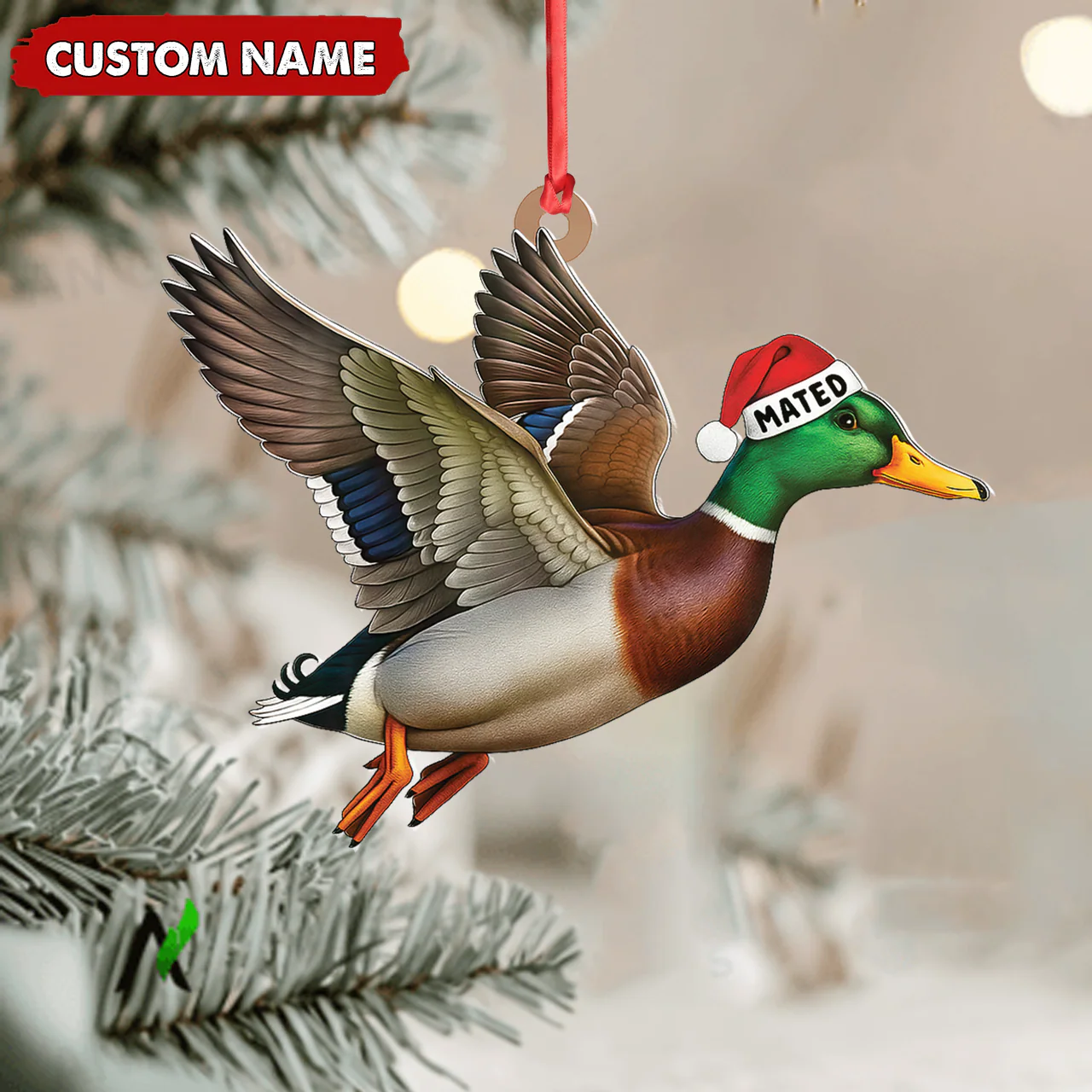 Personalized Flying Duck Acrylic Ornament - Custom Name Christmas Acrylic Gift for Hunters