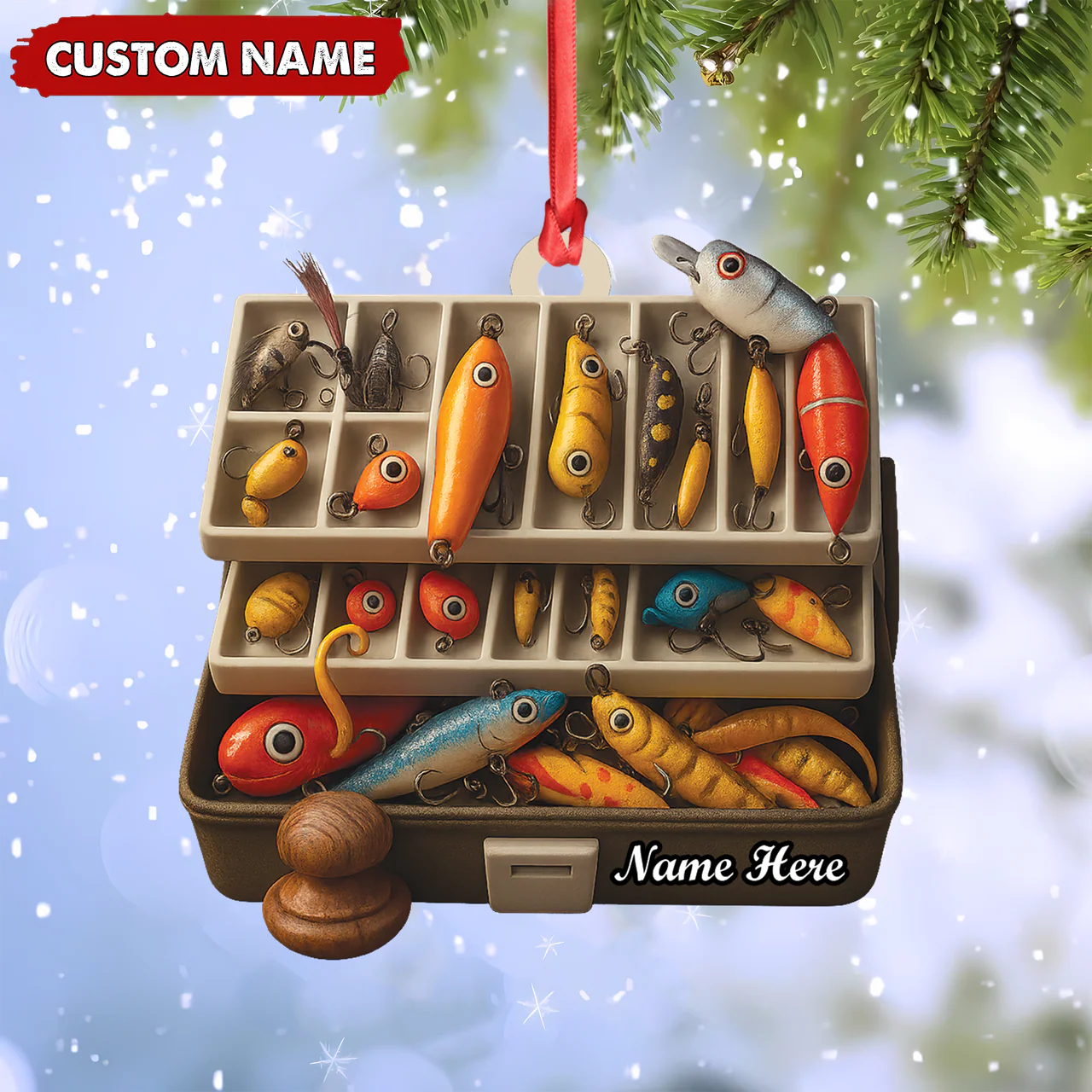 Personalized Fishing Tackle Box Acrylic Ornamen - Custom Name Christmas Ornament for Fishermen, Anglers & Outdoor Lovers