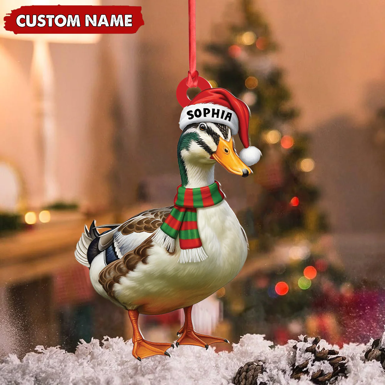 Personalized Duck Acrylic Christmas Ornament - Custom Name Holiday Acrylic Gift for Hunters