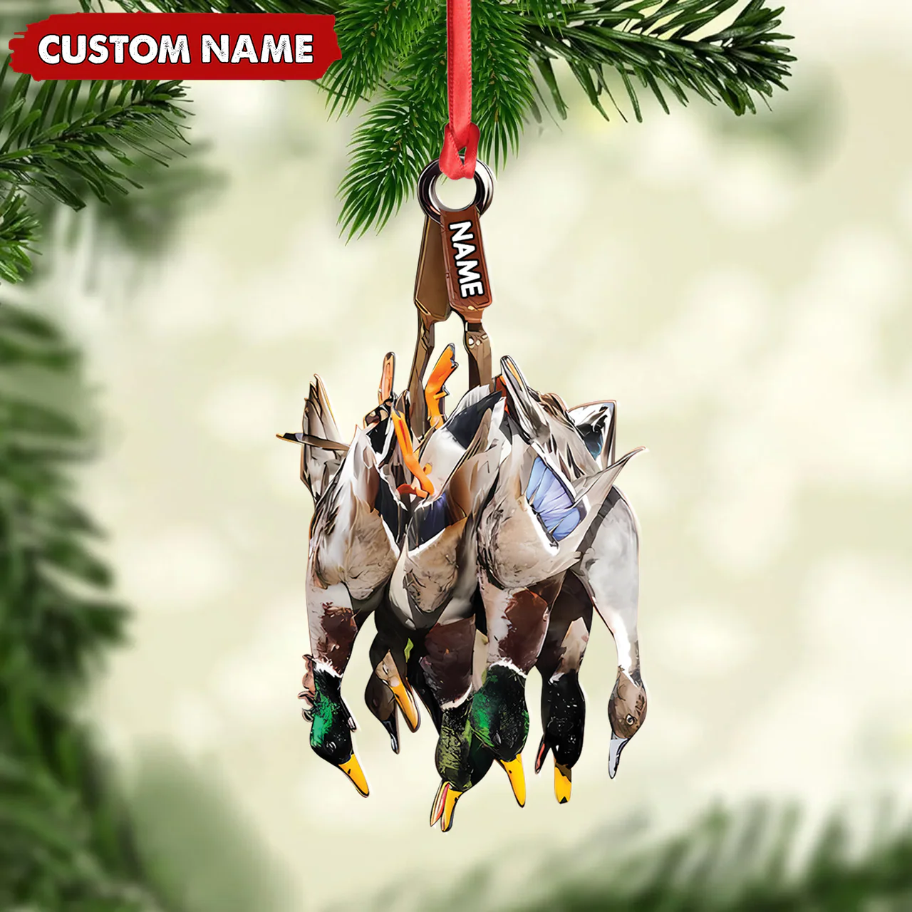 Custom Duck Hunting Acrylic Ornament - Personalized Waterfowl Christmas Decoration