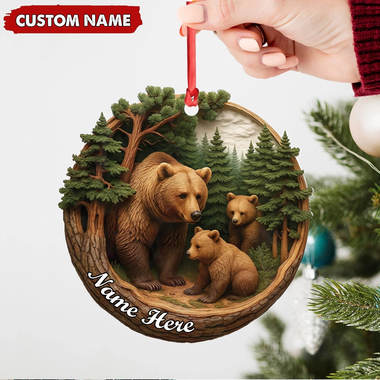 Personalized Bear Family Canvas, Woodland Forest Wall Art, Rustic Nature Home Decor Gift for Animal Lovers