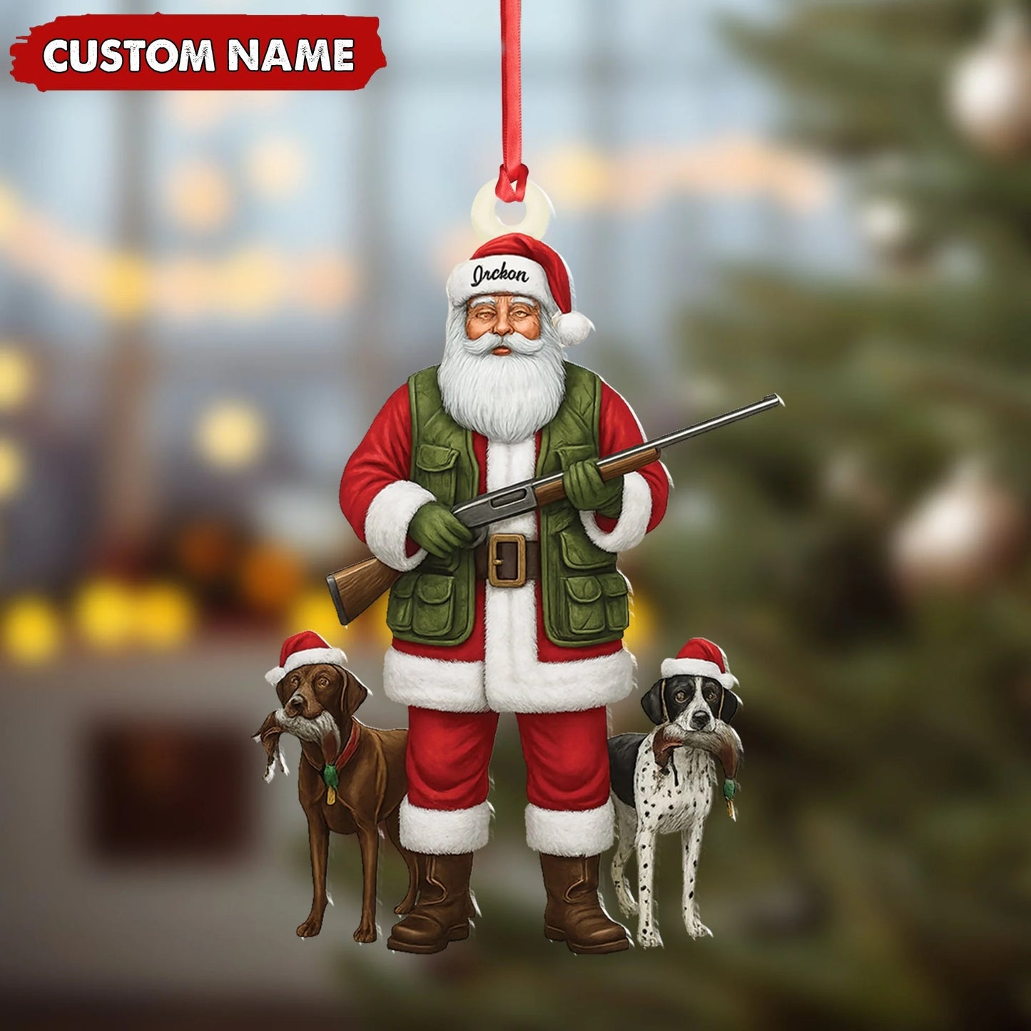 Personalized Santa Hunter Christmas Ornament - Funny Dog Lover Acrylic Holiday Decor