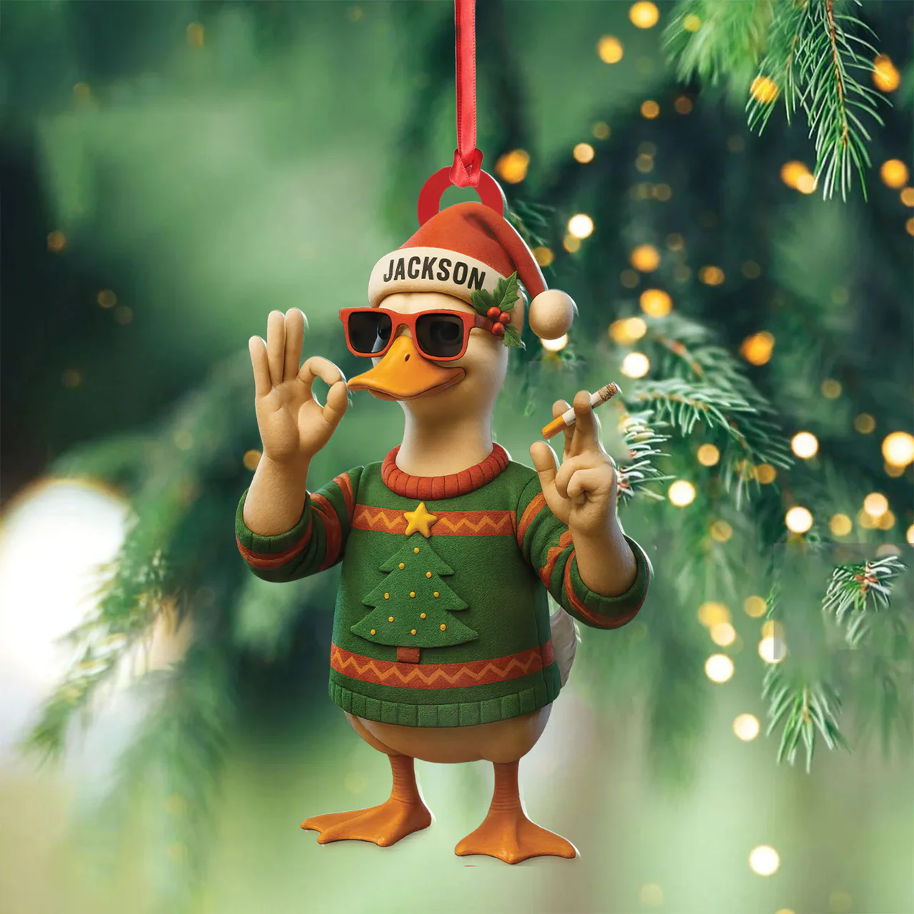 Personalized Funny Cool Duck Acrylic Christmas Ornament - Custom Name Xmas Decor, Unique Holiday Ornament for Hunter or Friend