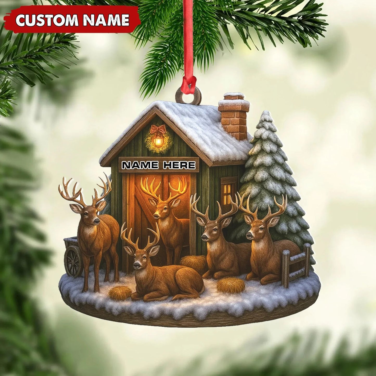 Personalized Acrylic Bison Christmas Ornament - Custom Buffalo Barn Holiday Decor