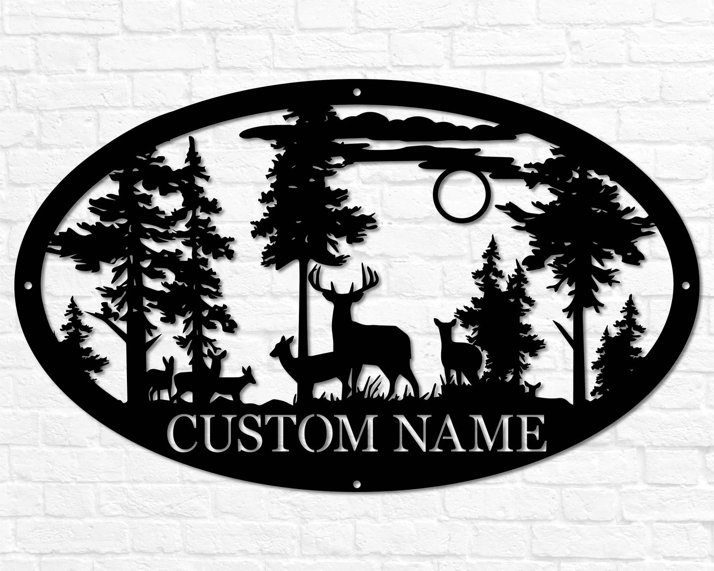 Personalized Oval Deer Metal Cabin Sign