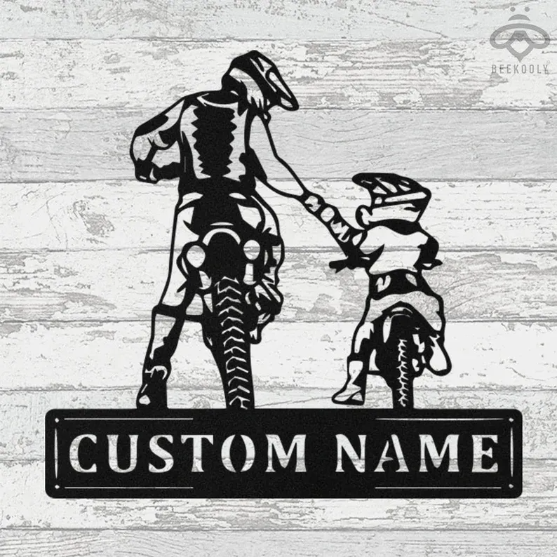 Custom Motocross Family Dad Mom Daughter Metal Wall Art Sign