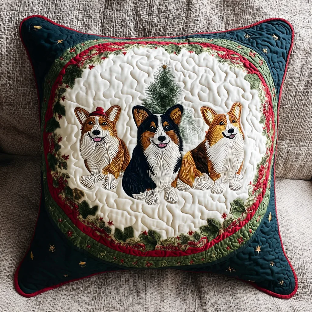 Jolly Corgi Tails Quilted Pillow Case