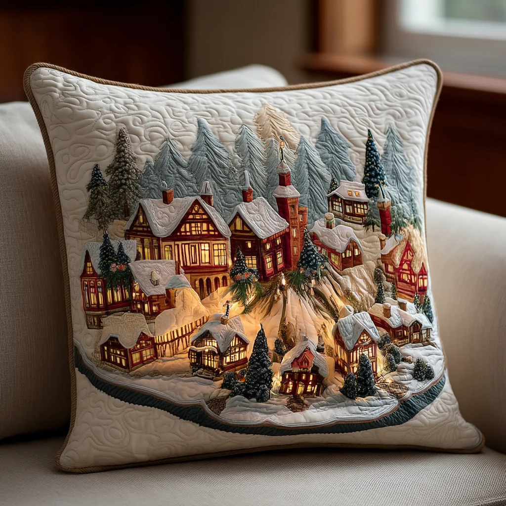 Christmas Village Hearth Glow Quilted Pillow Case