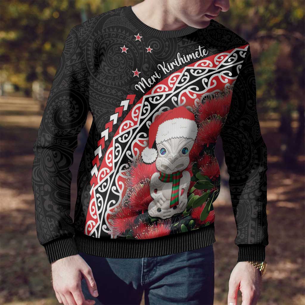 Christmas Meri Kirihimete Ugly Christmas Sweater Santa Hei Tiki Pohutukawa