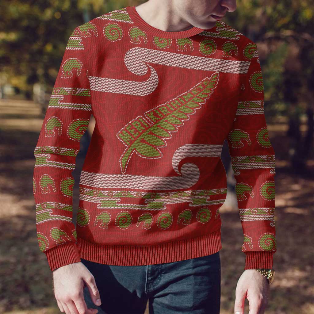 Christmas Ugly Christmas Sweater Meri Kirihimete Silver Fern Knit Style Green Color