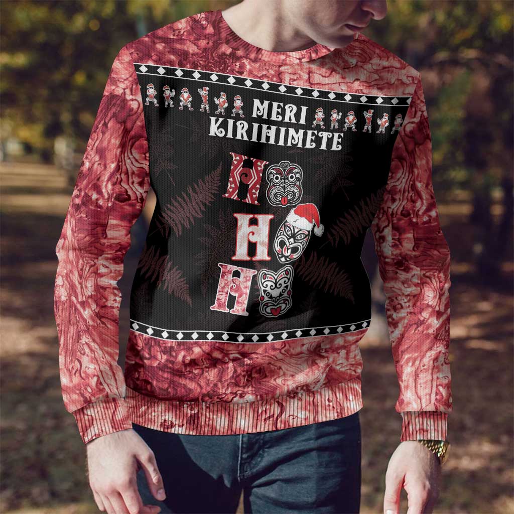 Tiki Christmas Ugly Christmas Sweater Ho Ho Ho Paua Shell Glitter Red