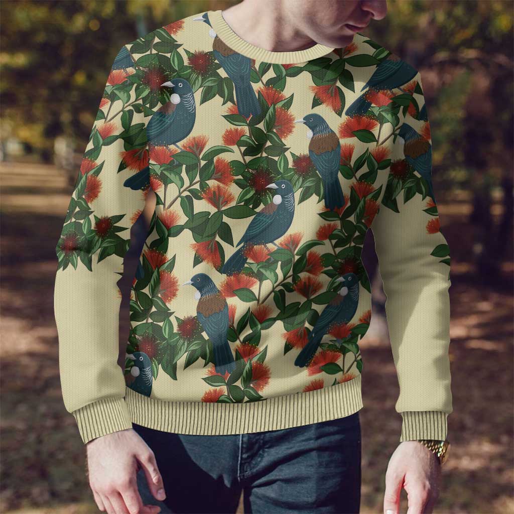 Christmas Ugly Christmas Sweater Romantic Tui Birds on Pohutukawa