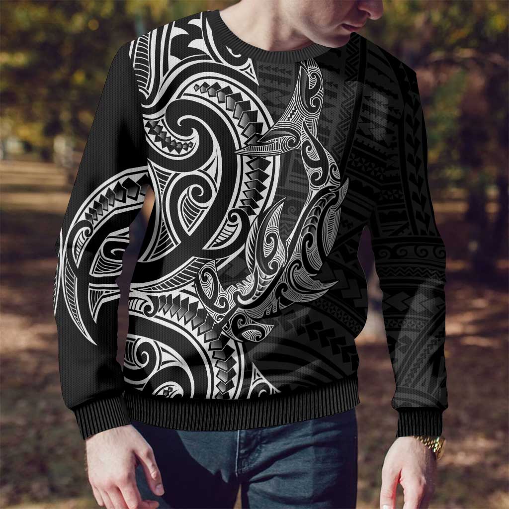 Hammerhead Shark Ugly Christmas Sweater Maori Haehae Mangopare Black