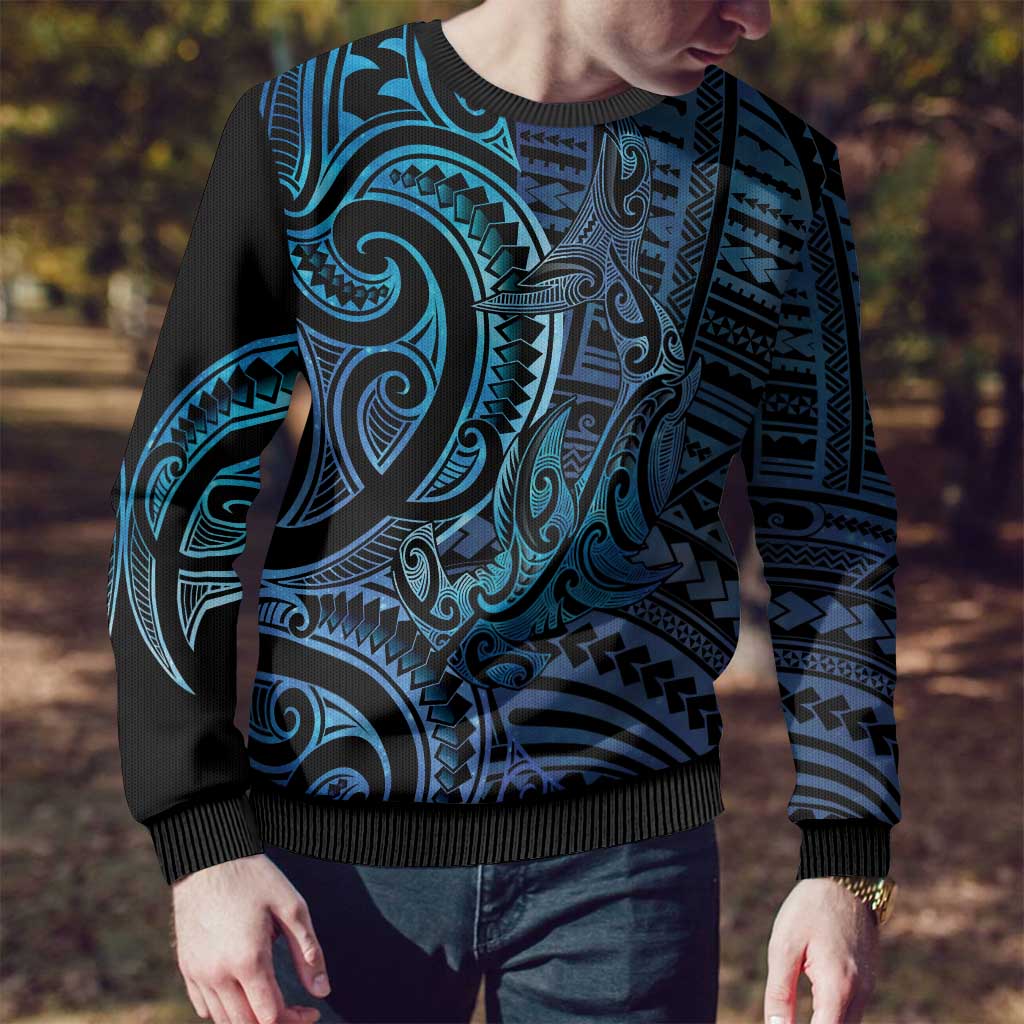 Hammerhead Shark Ugly Christmas Sweater Maori Haehae Mangopare Galaxy