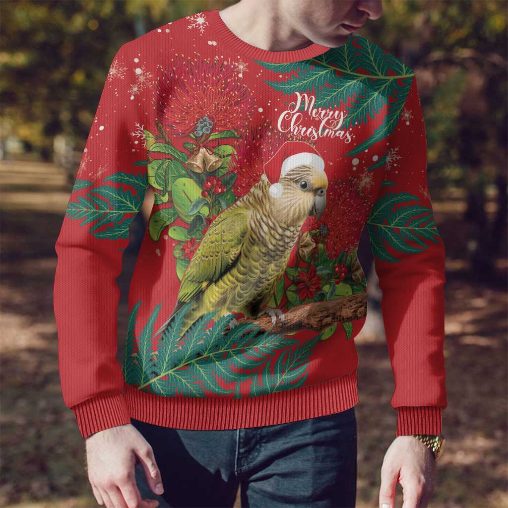 Kakapo Christmas Ugly Christmas Sweater Meri Kirihimete Silver Fern Mix Pohutukawa