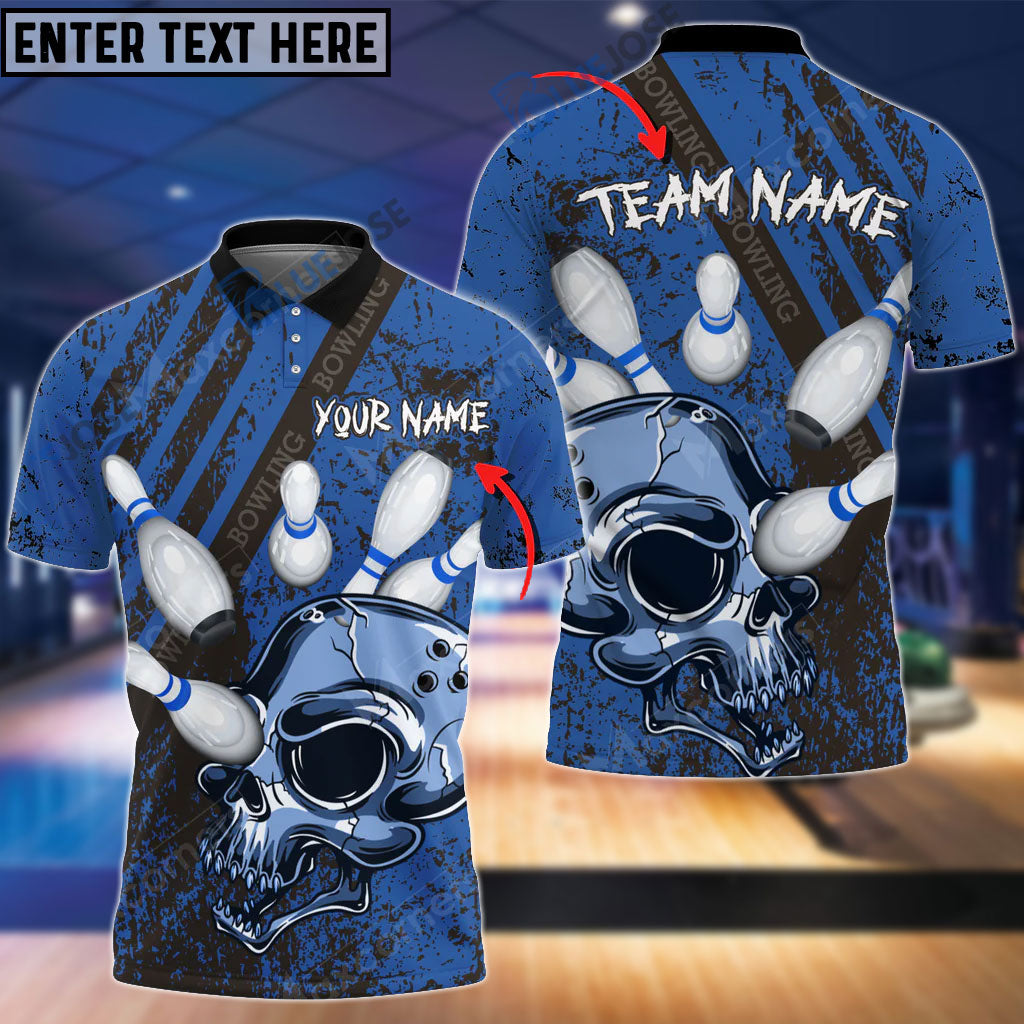 Skull Bowling And Pins Multicolor Option Customized Name 3D Shirt (4 Colors)