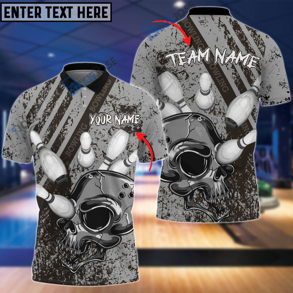 Skull Bowling And Pins Multicolor Option Customized Name 3D Shirt (4 Colors)